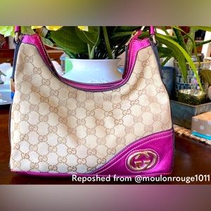 Gucci GG Canvas/Metallic Pink Leather bag